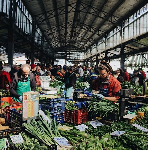 food market with fresh vegetables