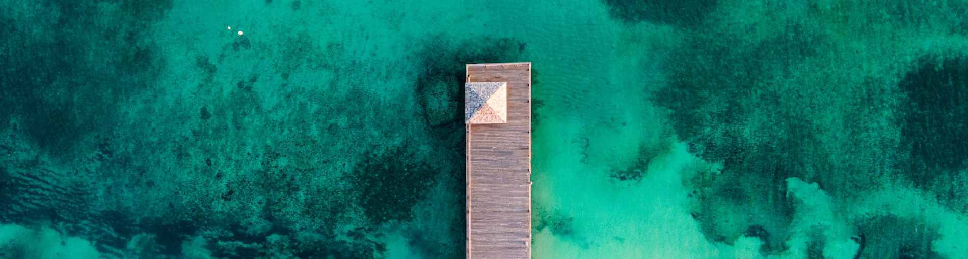 Green coloured ocean in Jamica with wooden decking