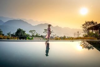 Woman by pool